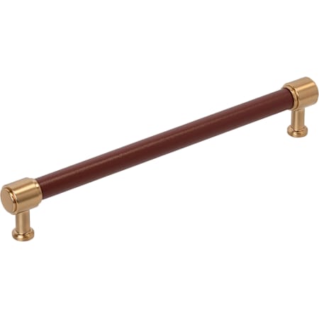 Signature Hardware Lazzara 18 Inch Center to Center Brown Leather Appliance Pull Brushed Gold