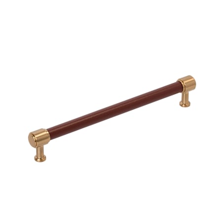 Signature Hardware Lazzara 18 Inch Center to Center Brown Leather Appliance Pull Brushed Gold