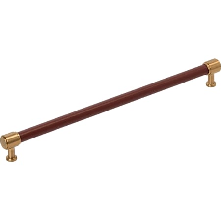 Signature Hardware Lazzara 12-5/8 Inch Center to Center Brown Leather Bar Cabinet Pull Brushed Gold