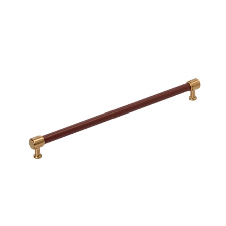 Signature Hardware Lazzara 12-5/8 Inch Center to Center Brown Leather Bar Cabinet Pull Brushed Gold