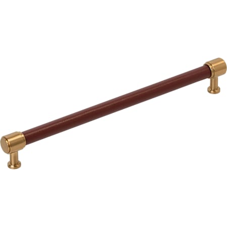 Signature Hardware Lazzara 10-1/16 Inch Center to Center Brown Leather Bar Cabinet Pull Brushed Gold