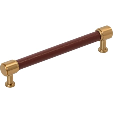 Signature Hardware Lazzara 6-5/16 Inch Center to Center Brown Leather Bar Cabinet Pull Brushed Gold