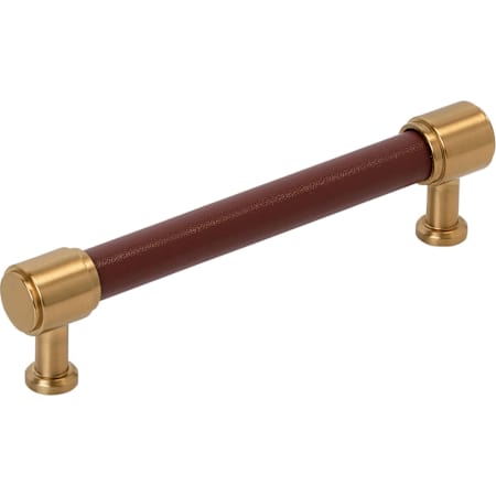 Signature Hardware Lazzara 5-1/16 Inch Center to Center Brown Leather Bar Cabinet Pull Brushed Gold