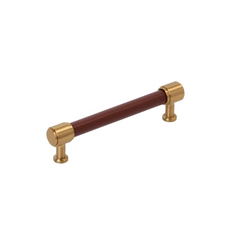 Signature Hardware Lazzara 5-1/16 Inch Center to Center Brown Leather Bar Cabinet Pull Brushed Gold