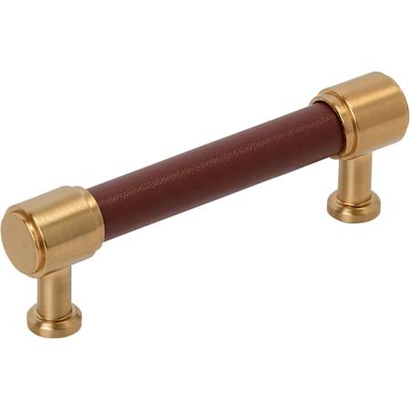 Signature Hardware Lazzara 3-3/4 Inch Center to Center Brown Leather Bar Cabinet Pull Brushed Gold