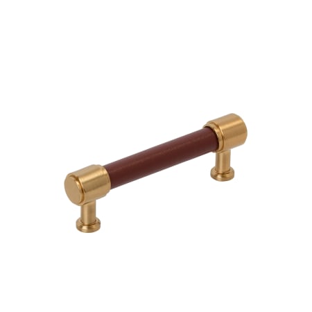 Signature Hardware Lazzara 3-3/4 Inch Center to Center Brown Leather Bar Cabinet Pull Brushed Gold
