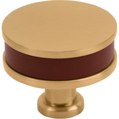 Signature Hardware Lazzara 1-1/2 Inch Brown Leather Mushroom Cabinet Knob Brushed Gold