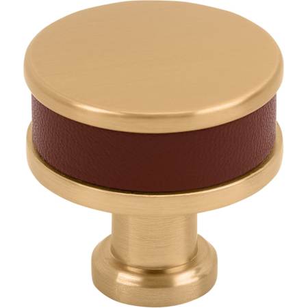 Signature Hardware Lazzara 1-1/4 Inch Brown Leather Mushroom Cabinet Knob Brushed Gold