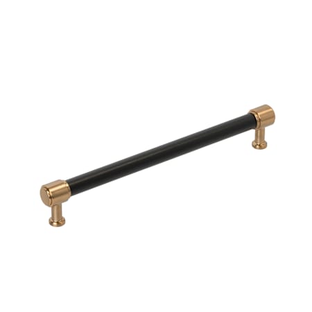 Signature Hardware Lazzara 12 Inch Center to Center Black Leather Appliance Pull Brushed Gold