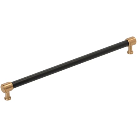 Signature Hardware Lazzara 12-5/8 Inch Center to Center Black Leather Bar Cabinet Pull Brushed Gold