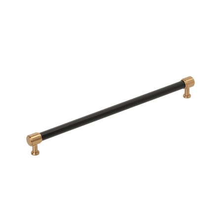 Signature Hardware Lazzara 12-5/8 Inch Center to Center Black Leather Bar Cabinet Pull Brushed Gold