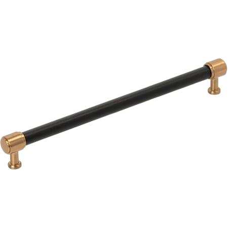 Signature Hardware Lazzara 10-1/16 Inch Center to Center Black Leather Bar Cabinet Pull Brushed Gold