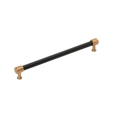 Signature Hardware Lazzara 10-1/16 Inch Center to Center Black Leather Bar Cabinet Pull Brushed Gold