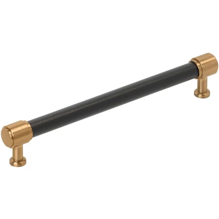 Signature Hardware Lazzara 7-9/16 Inch Center to Center Black Leather Bar Cabinet Pull Brushed Gold