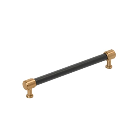Signature Hardware Lazzara 7-9/16 Inch Center to Center Black Leather Bar Cabinet Pull Brushed Gold