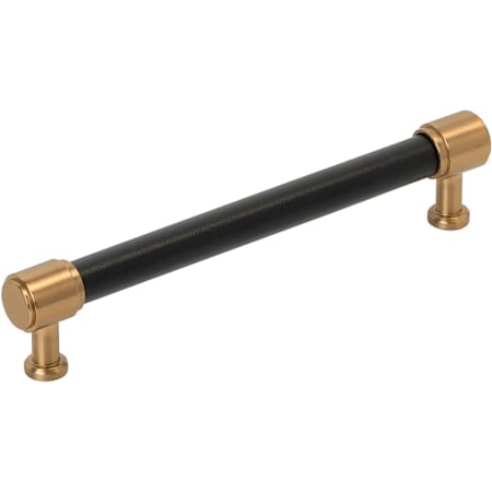 Signature Hardware Lazzara 6-5/16 Inch Center to Center Black Leather Bar Cabinet Pull Brushed Gold