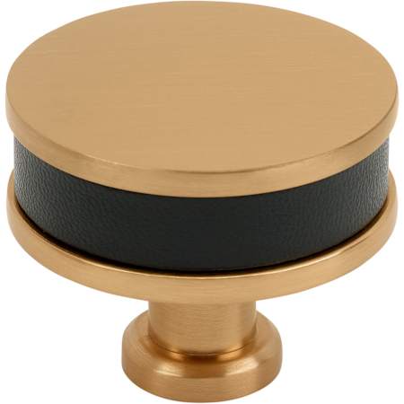 Signature Hardware Lazzara 1-1/2 Inch Black Leather Mushroom Cabinet Knob Brushed Gold