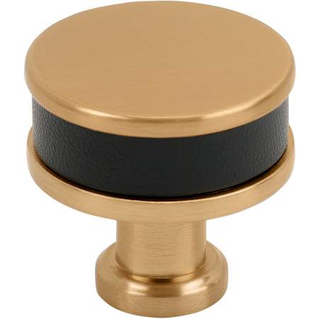Signature Hardware Lazzara 1-1/4 Inch Black Leather Mushroom Cabinet Knob Brushed Gold