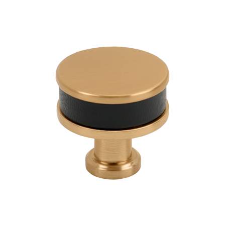 Signature Hardware Lazzara 1-1/4 Inch Black Leather Mushroom Cabinet Knob Brushed Gold