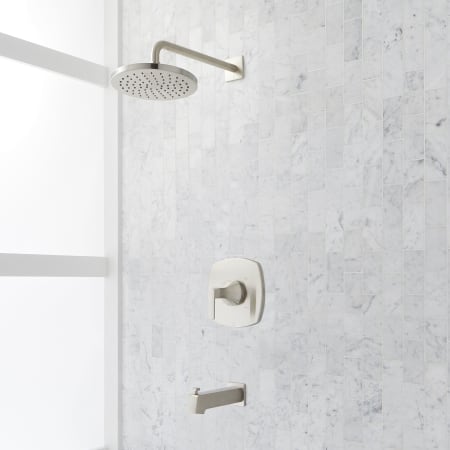 Signature Hardware Sefina Pressure Balanced Tub and Shower Package with Rainfall Shower Head and Tub Spout - Accufit Rough-In Valve Included Brushed Nickel