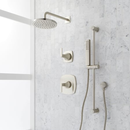 Signature Hardware Sefina Pressure Balanced Shower System with Rainfall Shower Head, Slide Bar, Hand Shower, Hose, Valve Trim and Diverter - Accufit Rough-In Valve Included Brushed Nickel