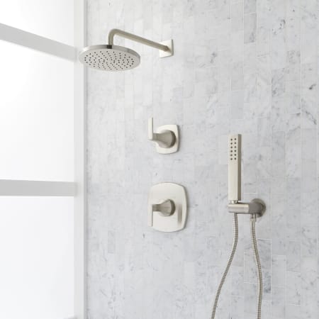 Signature Hardware Sefina Pressure Balanced Shower System with Rainfall Shower Head, Hand Shower, Hose, Valve Trim and Diverter - Accufit Rough-In Valve Included Brushed Nickel