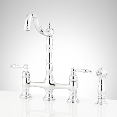 Signature Hardware Delacour 1.75 GPM Double Handle Bridge Kitchen Faucet with Side Spray Chrome