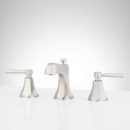 Signature Hardware Elita 1.2 GPM Widespread Bathroom Faucet with Lever Handles and Pop-Up Drain Assembly Brushed Nickel