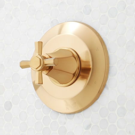 Signature Hardware Elita Pressure Balanced Valve Trim with Cross Handle - Accufit Rough-In Valve Included Brushed Gold