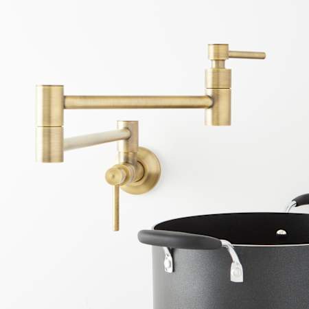 Signature Hardware Modern Retractable 4.8 GPM Wall-Mounted Single Hole Pot Filler Aged Brass