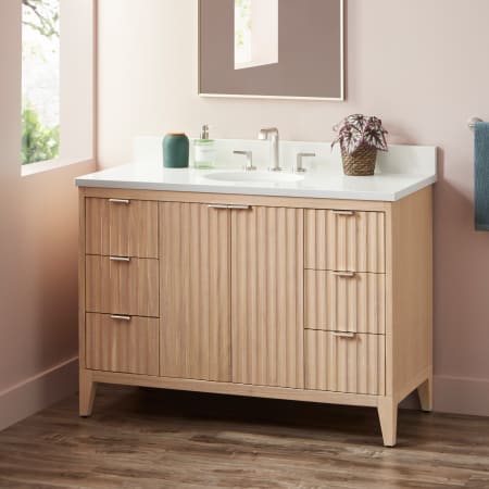 Signature Hardware Bayliss 48" Single Vanity Cabinet Set with Mindi Cabinet, Vanity Top and Oval Undermount Sink - 8" Faucet Holes Stoneware White / Arctic White