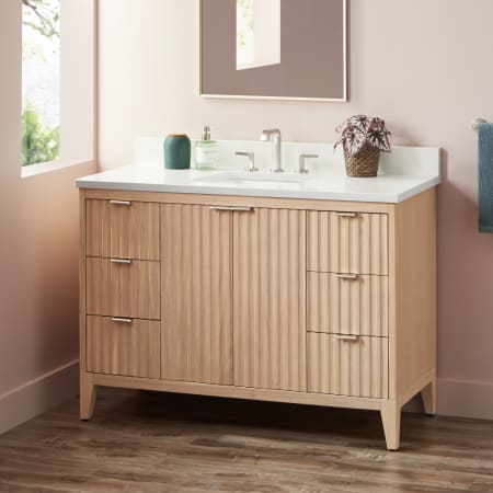 Signature Hardware Bayliss 48" Single Vanity Cabinet Set with Mindi Cabinet, Vanity Top and Rectangular Undermount Sink - 8" Faucet Holes Stoneware White / Arctic White