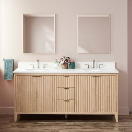 Signature Hardware Bayliss 72" Double Vanity Cabinet Set with Mindi Cabinet, Vanity Top and Oval Undermount Sinks - 8" Faucet Holes Stoneware White / Arctic White