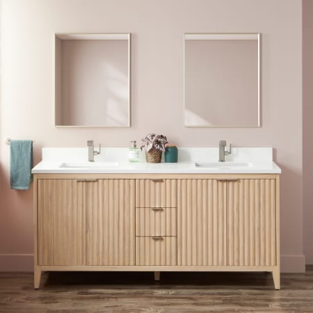 Signature Hardware Bayliss 72" Double Vanity Cabinet Set with Mindi Cabinet, Vanity Top and Rectangular Undermount Sinks - Single Faucet Hole Stoneware White / Arctic White
