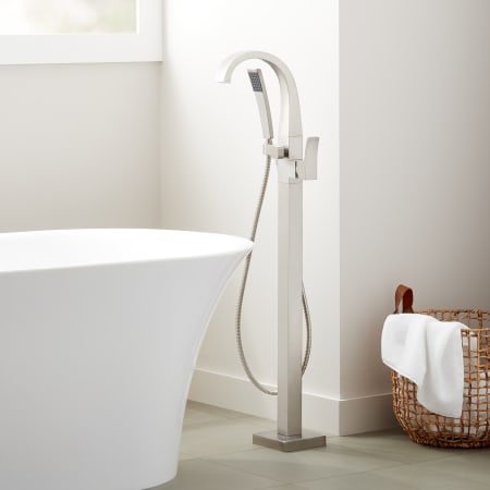 Signature Hardware Vilamonte Floor Mounted Tub Filler Faucet - Includes Hand Shower and Valve without Stops Brushed Nickel
