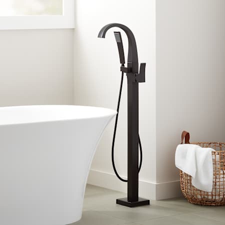 Signature Hardware Vilamonte Floor Mounted Tub Filler Faucet - Includes Hand Shower and Valve without Stops Matte Black
