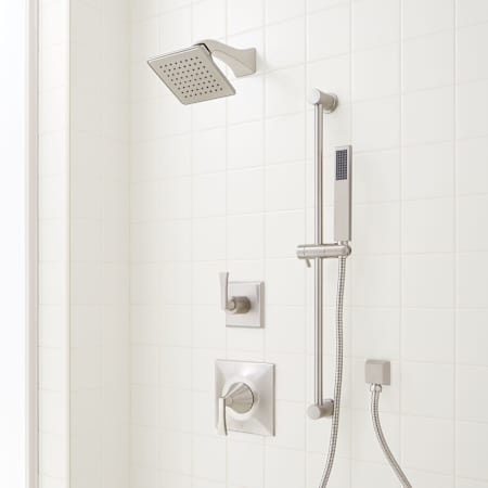 Signature Hardware Vilamonte Pressure Balanced Shower System with Single Function Shower Head, Hand Shower, Slide Bar, Shower Arm, Hose, and Valve Trim - Accufit Rough-In Valve Included Brushed Nickel
