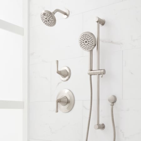 Signature Hardware Provincetown Pressure Balanced Shower System with Shower Head, Hand Shower, Slide Bar, Shower Arm, Hose, and Valve Trim - Accufit Rough-In Valve Included Brushed Nickel