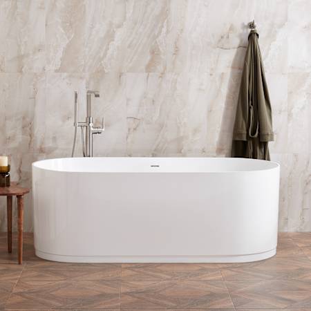Signature Hardware Lolani 66" Solid Surface Soaking Freestanding Tub with Integrated Drain and Overflow White