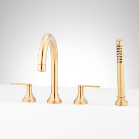 Signature Hardware Lentz Deck Mounted Roman Tub Filler with Built-In Diverter - Includes Hand Shower Brushed Gold