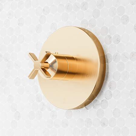 Signature Hardware Vassor Thermostatic Valve Trim - 3/4" Rough-In Valve Included Brushed Gold