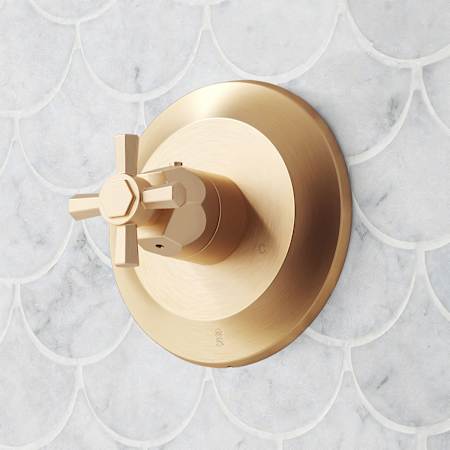 Signature Hardware Elita Thermostatic Valve Trim with Cross Handle - 3/4" Rough-In Valve Included Brushed Gold