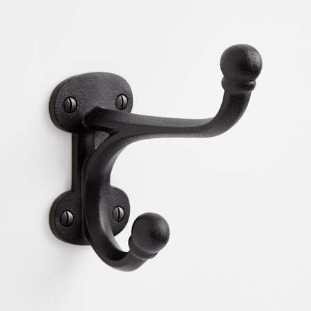 Signature Hardware Prue Cast Iron Double Robe Hook Black Powder Coat