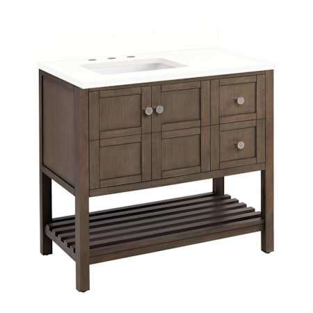 Signature Hardware Olsen 36" Freestanding Single Basin Vanity Set with Cabinet, Vanity Top, and Rectangular Undermount Sink - 8" Faucet Holes Ash Brown / Arctic White