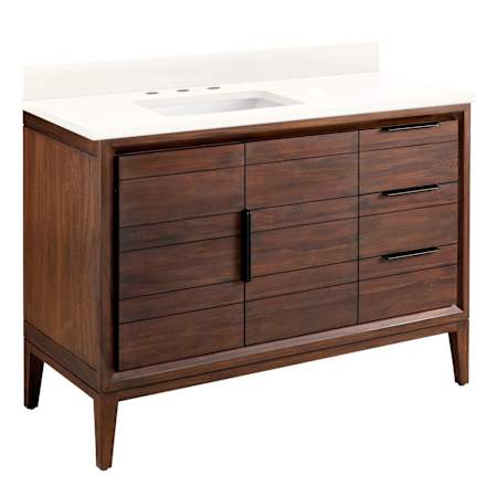 Signature Hardware Aliso 48" Single Vanity Set with Teak Cabinet, Quartz Vanity Top, and Rectangular Sink - 1-1/2" Faucet Holes Java / Arctic White