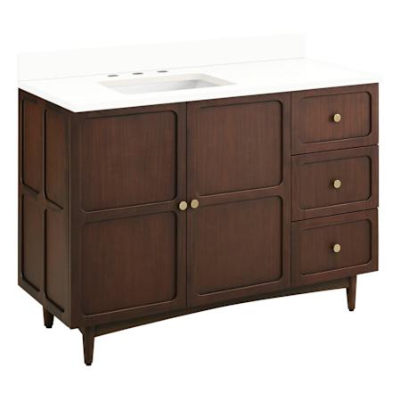 Signature Hardware Delavan 48" Single Vanity Set with Mahogany Cabinet, Quartz Vanity Top, and Rectangular Sink - 3" Faucet Holes Cold Brew / Arctic White