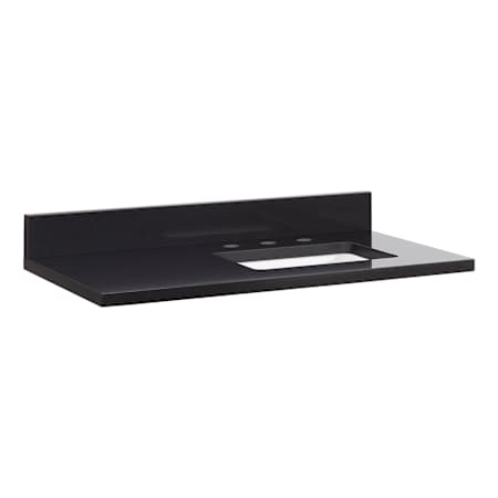 Signature Hardware 37" Quartz Right Offset Vanity Top with Rectangular Undermount Sink and Backsplash - 8" Widespread Drillings Carbon Black