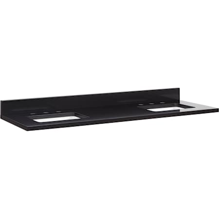 Signature Hardware 61" Quartz Vanity Top with Rectangular Undermount Sinks and Backsplash - 8" Faucet Holes and 36" Drain Centers Carbon Black