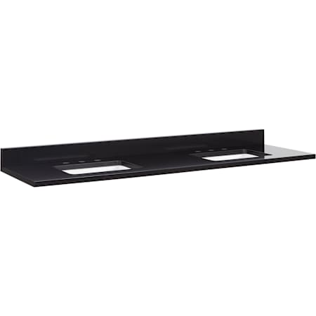 Signature Hardware 73" Quartz Vanity Top with Rectangular Undermount Sinks and Backsplash - 8" Faucet Holes and 36" Drain Centers Carbon Black