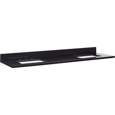 Signature Hardware 73" Quartz Vanity Top with Rectangular Undermount Sinks and Backsplash - 8" Faucet Holes and 42" Drain Centers Carbon Black